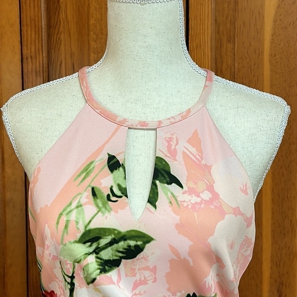 Guess Coral Multicolored Floral Halter Keyhole Side Ruching Bodycon Dress Size 6 - Picture 7 of 13